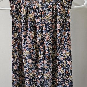 LOFT Pink and Blue Pleated Blouse